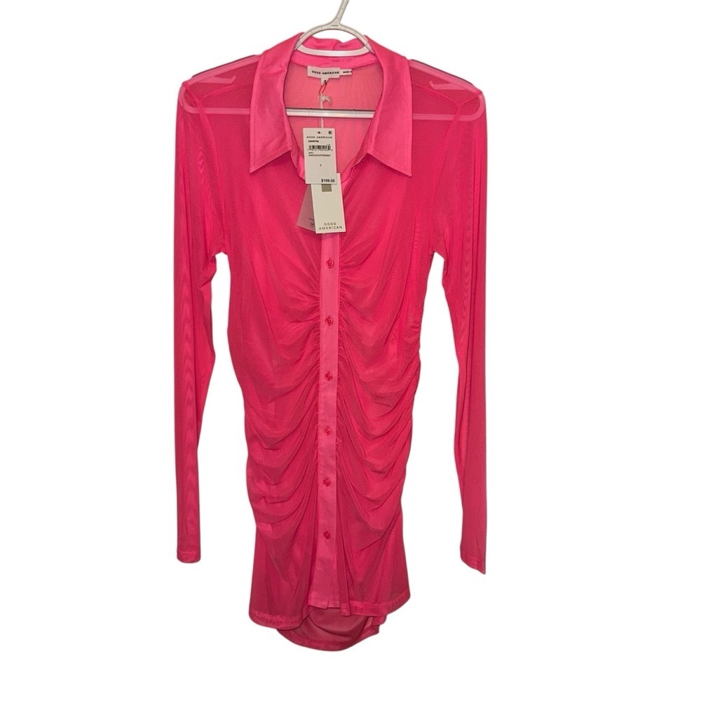 NWT Good American Knockout Pink Button-Up Dress